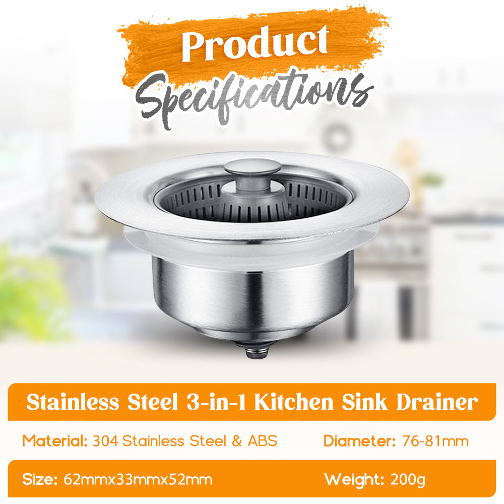 Stainless Steel 3-in-1 Kitchen Sink Drainer